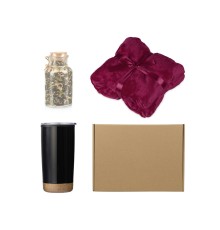 Подарочный набор с пледом, термокружкой и чаем, бордовый