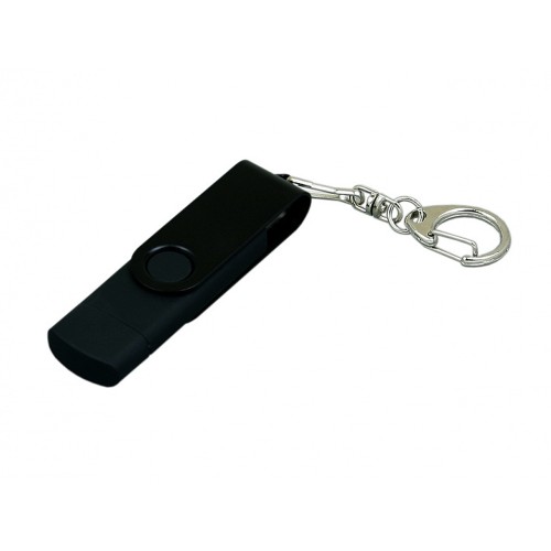 Купить Флешка с поворотным механизмом, c дополнительным разъемом Micro USB, 16 Гб, черный с нанесением логотипа