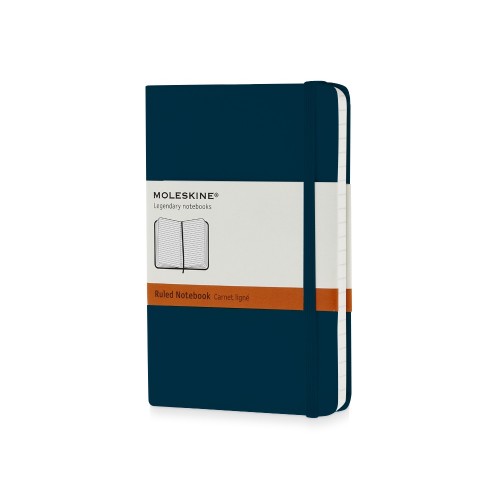 Купить Записная книжка Moleskine Classic (в линейку) в твердой обложке, Pocket (9x14см), голубой сапфир с нанесением логотипа