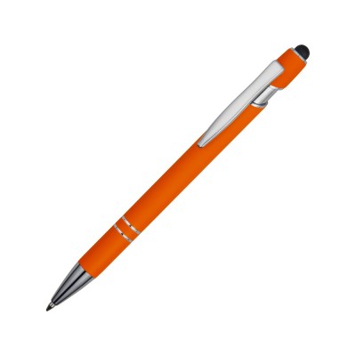 Купить Ручка металлическая soft-touch шариковая со стилусом Sway, оранжевый/серебристый с нанесением