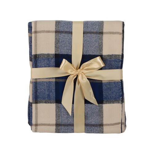 Купить Плед акриловый в клетку Tartan, синий с нанесением логотипа