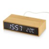 Купить Часы настольные с беспроводной зарядкой Index, 10 Вт, бамбук с нанесением логотипа