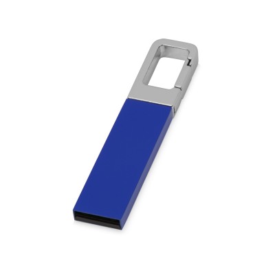 Купить Флеш-карта USB 2.0 16 Gb с карабином Hook, синий/серебристый с нанесением