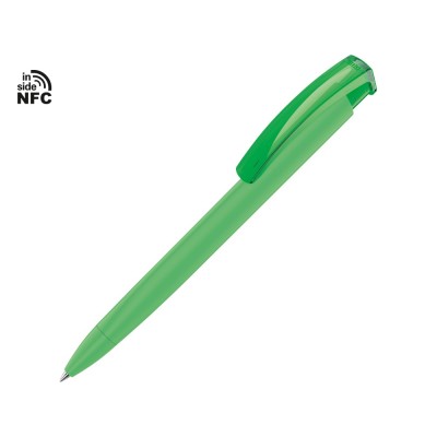 Купить Ручка пластиковая шариковая трехгранная Trinity K transparent Gum soft-touch с чипом передачи инфо, зеленое яблоко с нанесением логотипа