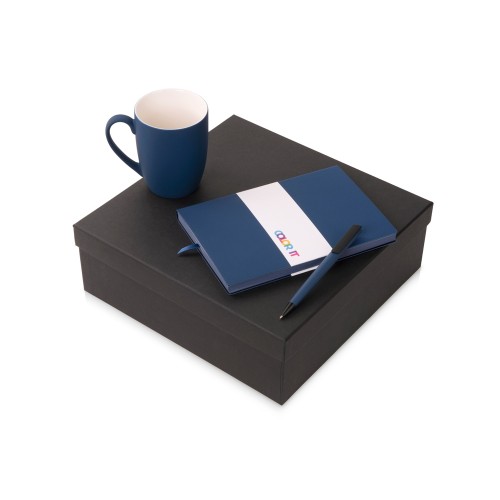 Купить Подарочный набор c блокнотом C1, ручкой и кружкой, темно-синий с нанесением логотипа