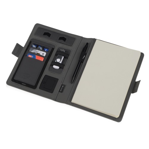 Купить Органайзер с беспроводной зарядкой 5000 mAh Powernote, светло-серый (P) с нанесением логотипа