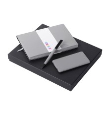 Подарочный набор c блокнотом С2, ручкой и повербанком 5000 mAh, серый