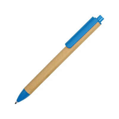 Купить Ручка картонная пластиковая шариковая Эко 2.0, бежевый/голубой с нанесением логотипа