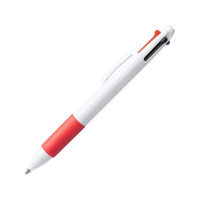 Купить Ручка шариковая KUNOY с чернилами  4-х цветов, белый/красный с нанесением логотипа