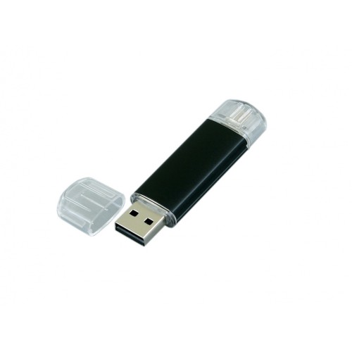 Купить USB-флешка на 16 Гб.c дополнительным разъемом Micro USB, черный с нанесением логотипа