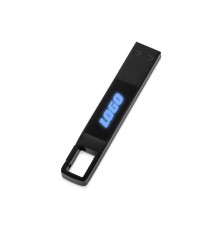 USB 2.0- флешка на 32 Гб c подсветкой логотипа Hook LED, темно-серый, синяя подсветка