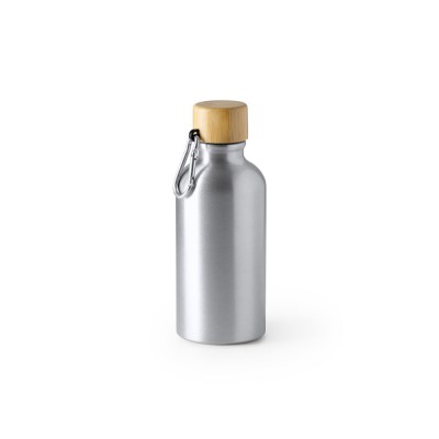 Купить Бутылка GELDA алюминиевая с бамбуковой крышкой, 400 мл, серебристый/натуральный с нанесением логотипа
