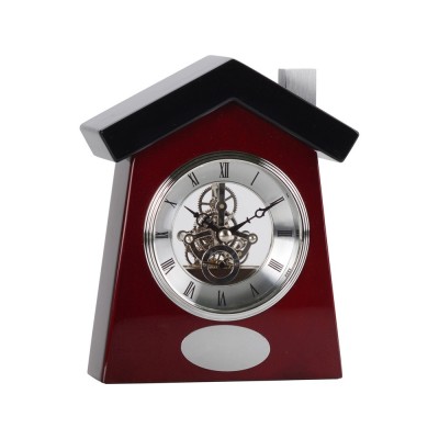 Купить Часы настольные Домик, коричневый/серебристый с нанесением логотипа