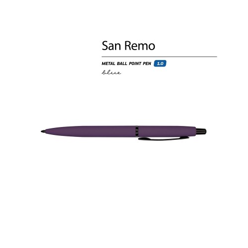 Купить Ручка металлическая шариковая San Remo, софт-тач, 1.0 мм, фиолетовый с нанесением логотипа