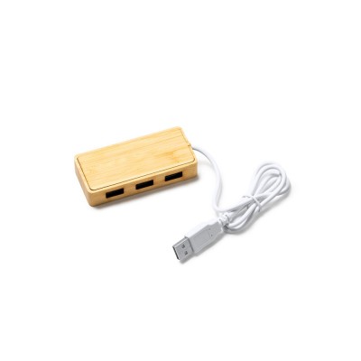 Купить USB-хаб NEPTUNE, древесина/белый с нанесением логотипа