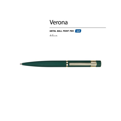 Купить Ручка металлическая шариковая Verona, софт-тач, 1.0 мм, зеленый с нанесением логотипа