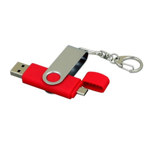 Купить Флешка с  поворотным механизмом, c дополнительным разъемом Micro USB, 32 Гб, красный с нанесением логотипа