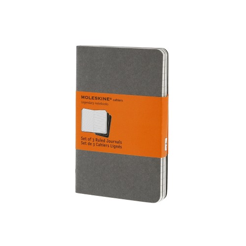 Купить Записная книжка Moleskine Cahier (в линейку, 3 шт.), Pocket (9х14см), серый с нанесением логотипа