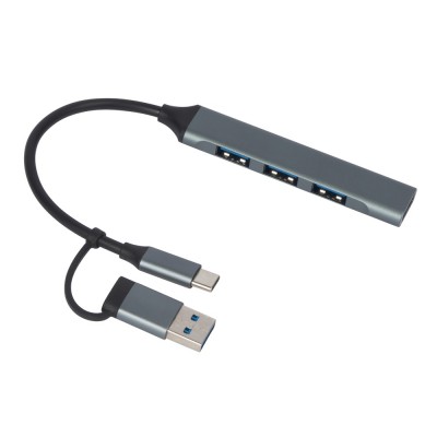 Купить USB-хаб Link с коннектором 2-в-1 USB-C и USB-A, 2.0/3.0, серый с нанесением логотипа