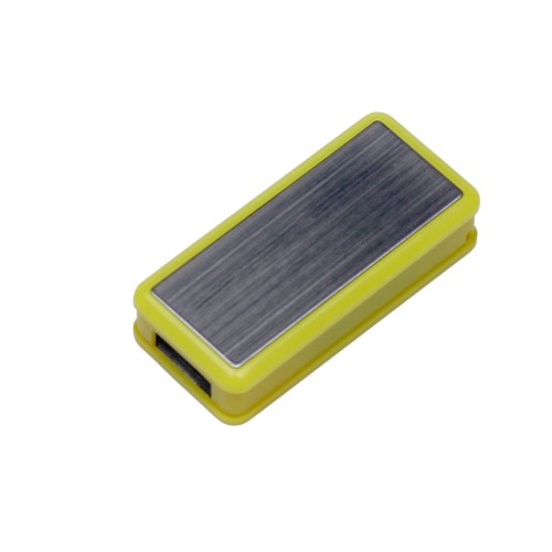 Купить USB-флешка промо на 64 ГБ прямоугольной формы, выдвижной механизм, желтый с нанесением логотипа