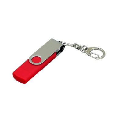 Купить Флешка с поворотным механизмом, c дополнительным разъемом Micro USB, 64 Гб, красный с нанесением