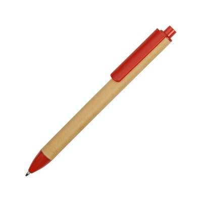 Купить Ручка картонная пластиковая шариковая Эко 2.0, бежевый/красный с нанесением логотипа