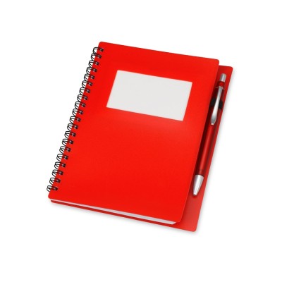 Купить Блокнот Контакт с ручкой, красный с нанесением логотипа