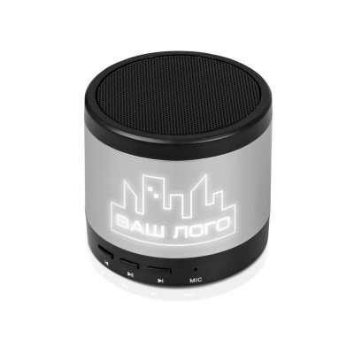 Купить Портативная колонка Ring neon с белой подсветкой корпуса, серебристый с нанесением
