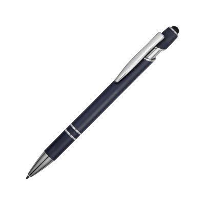 Купить Ручка металлическая soft-touch шариковая со стилусом Sway, темно-синий/серебристый с нанесением