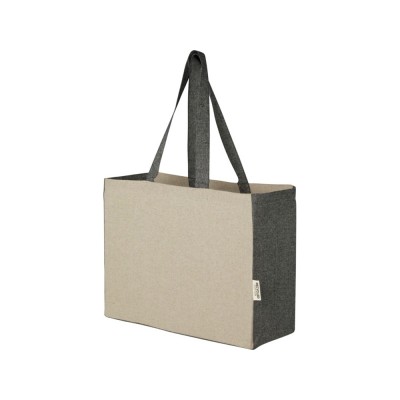 Эко-сумка Pheebs объемом 18 л с дном клинчиком и контрастными сторонами из переработанного хлопка плотностью 190 г/м², heather black
