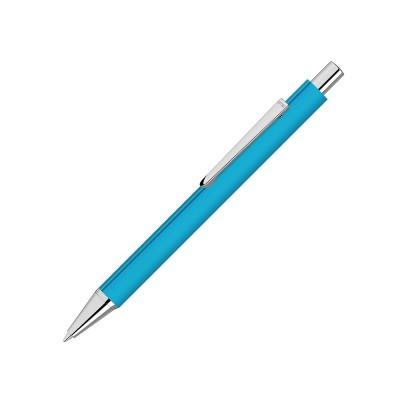 Купить Ручка шариковая металлическая Pyra soft-touch с зеркальной гравировкой, голубой с нанесением
