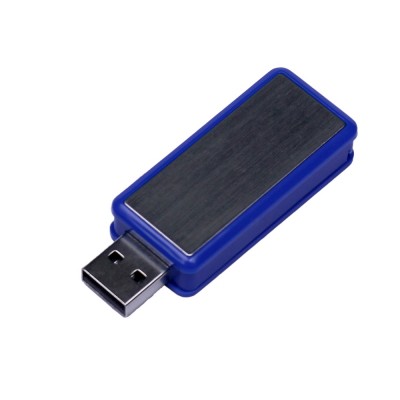 Купить USB-флешка промо на 128 Гб прямоугольной формы, выдвижной механизм, синий с нанесением