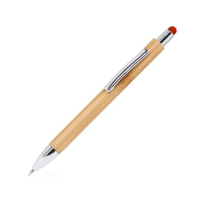 Купить Ручка шариковая PAMPA с цветным стилусом, натуральный/красный с нанесением логотипа