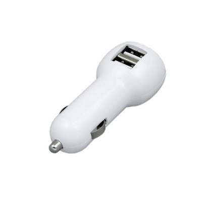 Купить Автомобильная зарядка CC-01, 2 USB порта, белый цвет. с нанесением логотипа