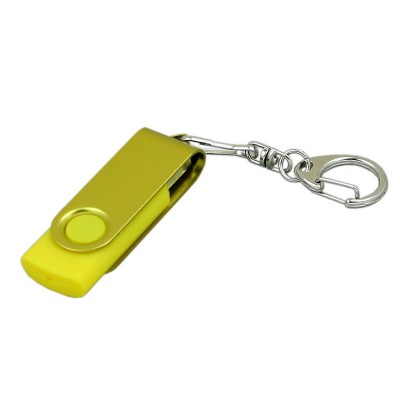 Купить Флешка промо поворотный механизм, с однотонным металлическим клипом, 64 Гб, желтый с нанесением логотипа