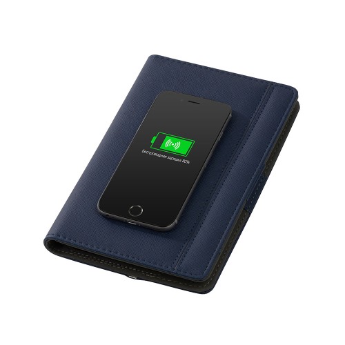 Купить Органайзер с функцией беспроводной зарядки Manner, 5000 mah, темно-синий с нанесением логотипа