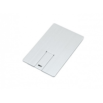 Купить USB-флешка на 16 Гб в виде металлической карты, с раскладным чипом, серебро с нанесением
