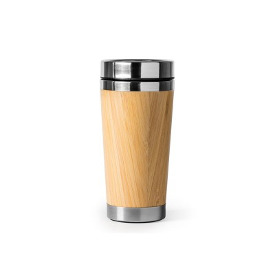 Купить Стакан YABA с бамбуковой отделкой 500 мл, бежевый/серебристый с нанесением логотипа