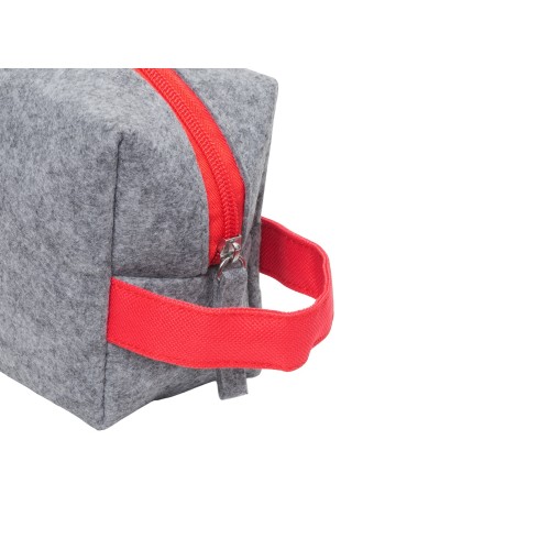 Купить Косметичка из РПЕТ фетра с ручкой Felt, серый с красным с нанесением логотипа