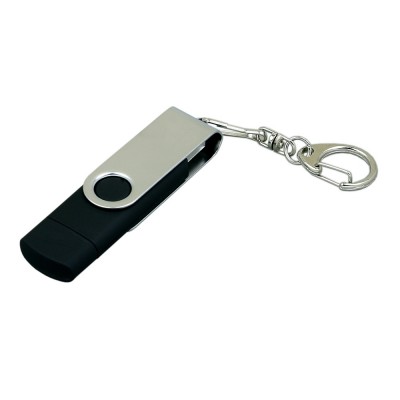 Купить Флешка с поворотным механизмом, c дополнительным разъемом Micro USB, 16 Гб, черный с нанесением