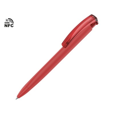 Купить Ручка пластиковая шариковая трехгранная Trinity K transparent Gum soft-touch с чипом передачи инфо, красный с нанесением логотипа