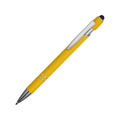 Купить Ручка металлическая soft-touch шариковая со стилусом Sway, желтый/серебристый с нанесением