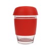 Купить Стеклянный стакан Monday с силиконовой крышкой и манжетой, 350мл, красный с нанесением логотипа