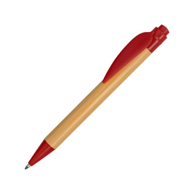 Купить Ручка шариковая Листок, бамбук/красный с нанесением логотипа
