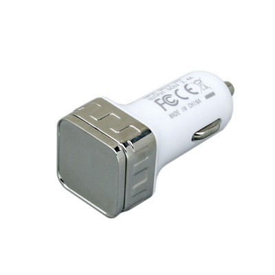 Купить Автомобильная зарядка CC-03, 2 USB порта, квадратное основание для логотипа, серебро с нанесением логотипа