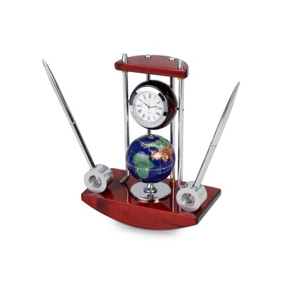 Купить Настольный прибор Сенатор: часы с глобусом, две ручки на подставке с нанесением