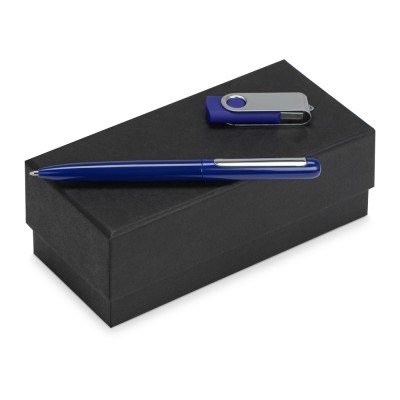 Купить Подарочный набор Skate Mirro с ручкой для зеркальной гравировки и флешкой, синий с нанесением