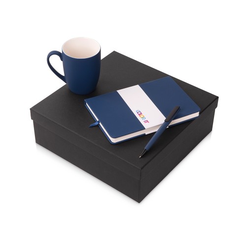 Купить Подарочный набор c блокнотом C3, ручкой и кружкой, темно-синий с нанесением логотипа