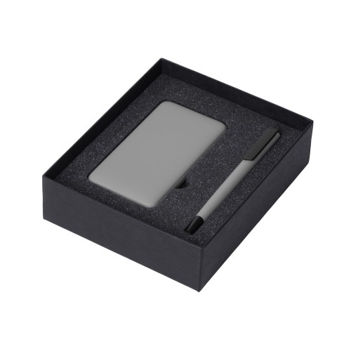 Купить Подарочный набор c пластиковой ручкой, повербанком С2, 10000 mAh, серый с нанесением логотипа