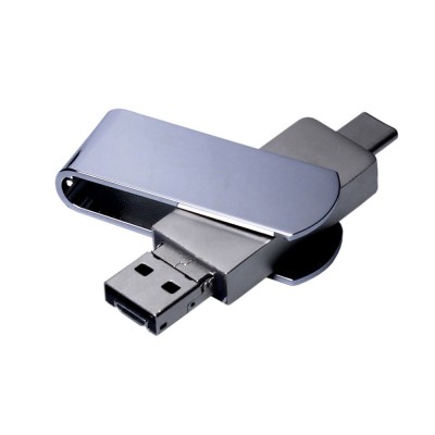 Купить USB 2.0-флешка на 64 Гб поворотный механизм, c дополнительным разъемом Micro USB с одноцветным металлическим клипом с нанесением логотипа